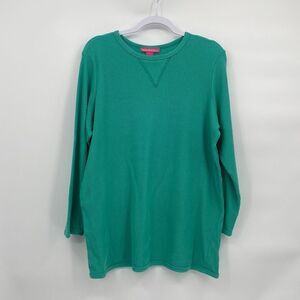 Woman Within  Round Neck Long Raglan Sleeve Knit Pullover Sweater Green Large